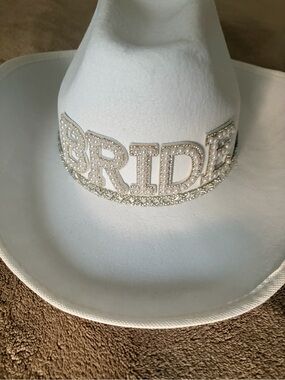 Bride Embellished White Cowboy Hat - Bridal Accessories
